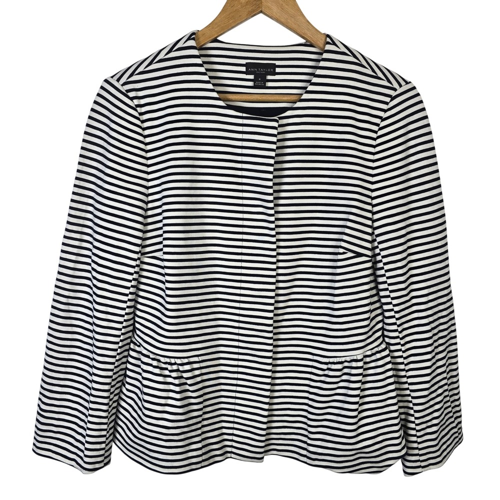 Ann Taylor Black & White Striped Peplum Jacket